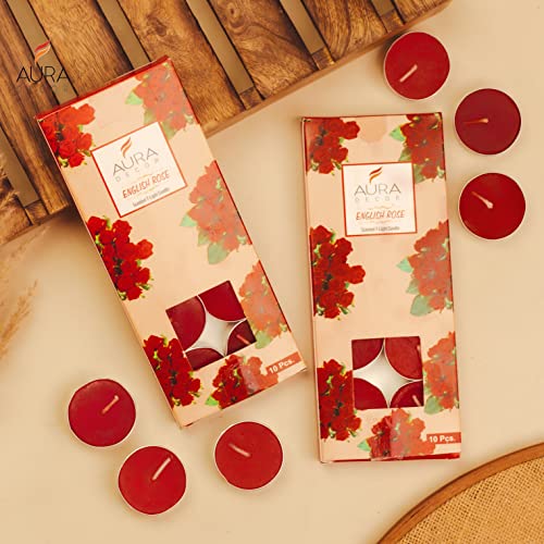 AuraDecor Scented Tealight Candles, Pure Wax 20 Pcs (English Rose)