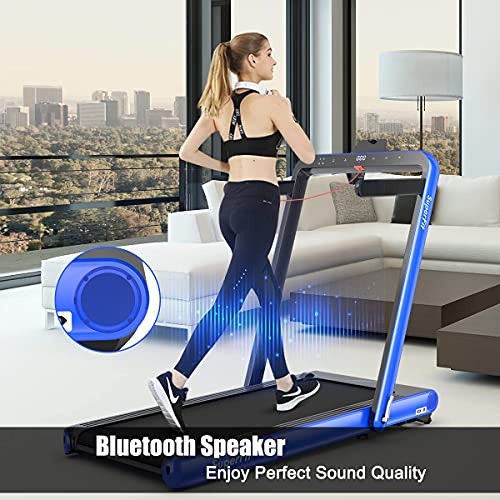 Image of Goplus 2 in 1 Folding Treadmill, 4.75HP Superfit Under Desk Electric Treadmill with APP Control, LED Touch Screen, Blue Tooth Speaker, Remote Control, Walking Jogging for Home Office