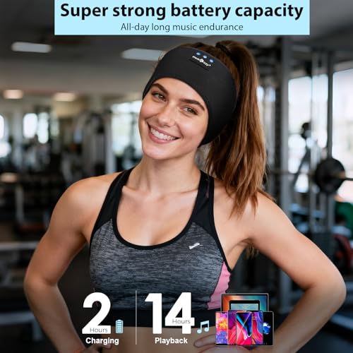 Bandeau Sommeil Bluetooth, Bandeau Écouteurs pour Dormir, Casque de Sommeil Sans Fil Ultra-Fin pour Dormeur Latéral, Confort Optimal, Qualité Sonore HD, 14 Heures d'Autonomie, Sport,Voyage,Relaxation – vue 4