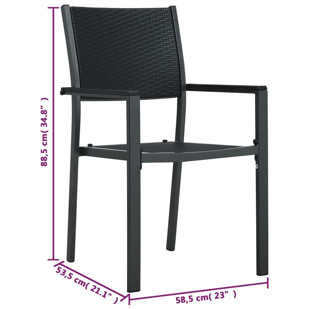 Plastikowe krzesła ogrodowe 4 szt czarne stylizowane na rattan z ramą stalową na taras i patio