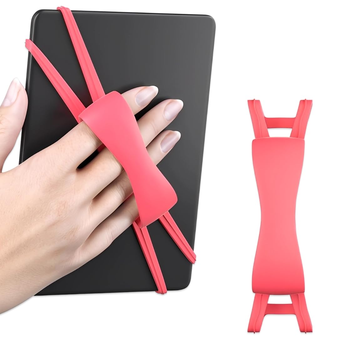 Comodo Supporto con Cinturino da Mano Accessorio di Presa per Lettura a Letto Compatibile con Kindle Paperwhite Oasis Kobo Tablet (4,7-8") Rosa