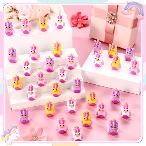 Image of Gejoy 50 Pcs Unicorn Rubber Ducks Mini Rainbow Unicorn Duck Figurines Bulk Small Exchange Gifts for Garden Landscape Birthday Party Room Crafts Decor