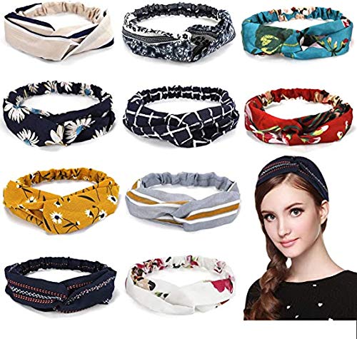 10 Pcs Hairbands Women Ladies Vintage Flower Headband Printed Head Scarf Elastic Headband Bandana Boho headbands Hair Accessories for Women Girls