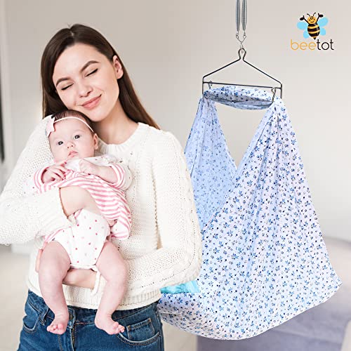 Image of beetot New Born Baby Swing Cradle (Jhula) Cradle Cloth, Removable Mattress Bed & Mosquito Net (No Any Hanger Or Spring| Weight Capacity up to 20kg | Age from 0-12 Months | Cradle (Floral Blue) Cotton