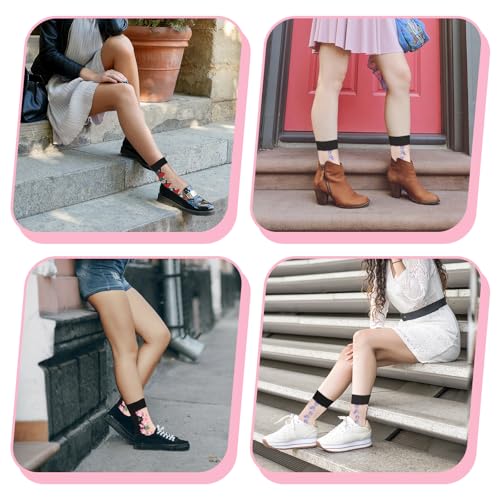 cobee 5 Pairs Sheer Socks Women, Lace Ankle Nylon Mesh Socks, Floral Cute Transparent Socks See Through Socks For Women2