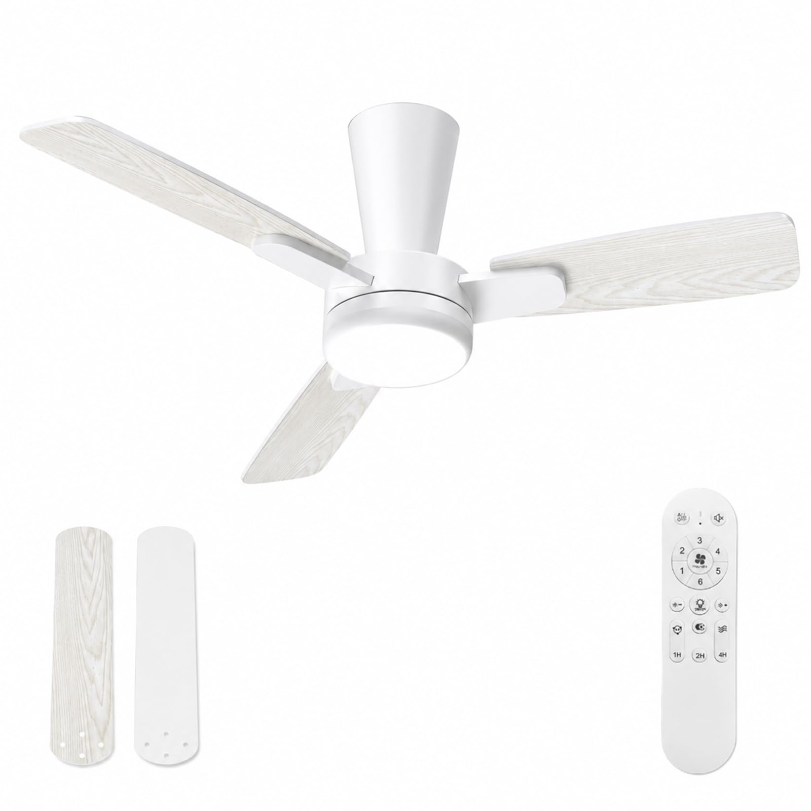 Ventilador de Techo con Luz 106 cm, Motor DC Silencioso, Mando a Distancia, LED Regulable, 6 Velocidades, Temporizador, Función Verano Invierno, Aspas Encajables, Madera Clara/Blanco