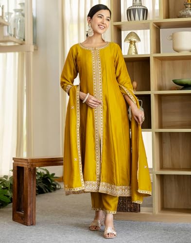 Image of SKYLEE Rayon Chikankari Embroidery Anarkali Kurta Set with Dupatta