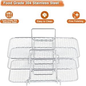 Air Fryer Rack Compatible with Ninja DZ201 DZ401 PowerXL Double Basket Air Fryers Rack, 3-Layers Rack Electric Fryer, 304 Stainless Steel Toast Rack, Multi-Layer Grill Rack, 2 Oil Brush (2 PACKS) Air Fryer Rack Compatible with Ninja DZ201 DZ401 PowerXL Double Basket Air Fryers Rack 3 Layers Rack Electric Fryer 304 Stainless Steel Toast Rack Multi Layer Grill Rack 2 Oil Brush 2 PACKS