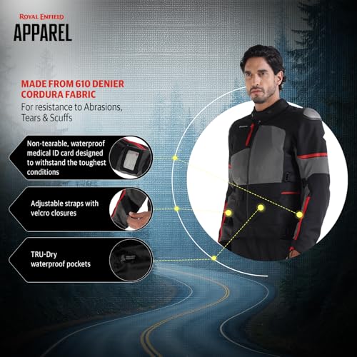 Image of Royal Enfield Crossroader V2 Riding Jacket | Protectors: RE Ergo Pro-Tech CE Level 2- Elbows & Shoulders with Titanium sliders | CE Level 2 Back protector | CE Level 1 chest protectors | DARK GREY M
