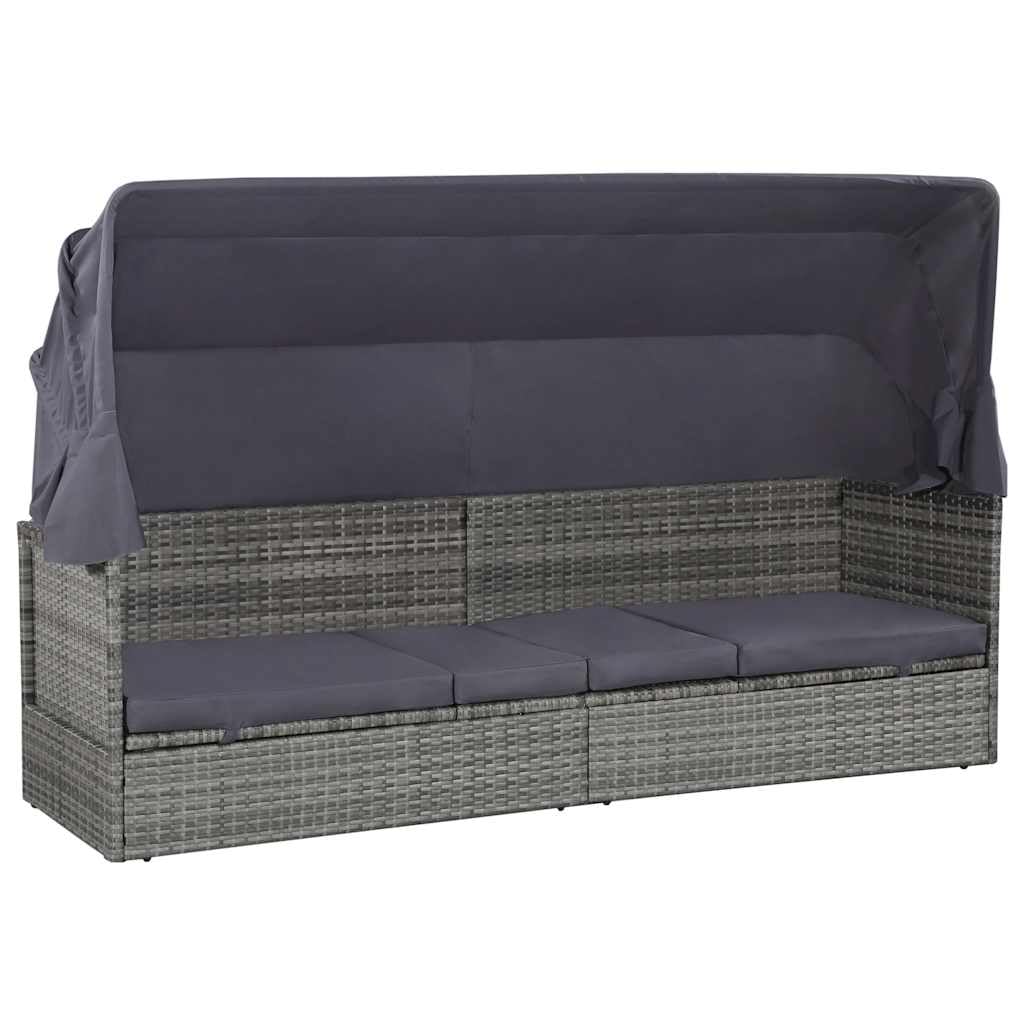 Letto di Riposo Polyratan Grigio 200x120 cm con Baldacchino e Cuscino
