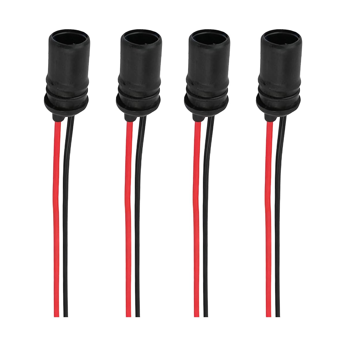 4PCS Car T10 Socket Pre-Wired Connector for Light Bulb, 194 W5W Round Female Socket Pre-Wired Harness Plug Adapter, T10 Extension Harness Plug Replacement, Universal for Vehicles