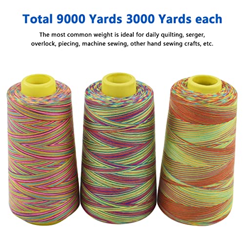 Rainbow Variegated Polyester Sewing Machine Thread All-Purpose Thread 3 Cones Of 3000 Yards Each Spool Thread For Sewing Quilting Overlock Embroidery Hand Embroidery #TOP3
