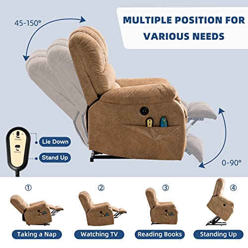 Socialcomfy Large Electric Power Lift Recliner Chair For Elderly Big People, Heated Massage Motorized Reclining Sofa, Wide Recliners With 2 Remote Controls, Side Pockets & Usb Ports, Sand #TOP3