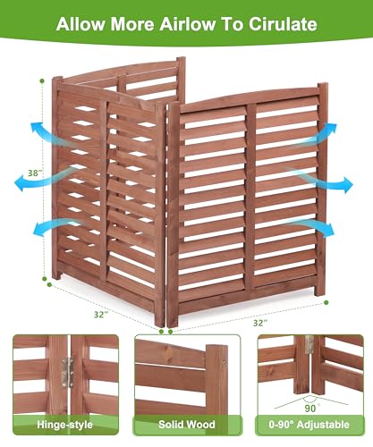 3-Panel Outdoor Air Conditioner Fence Screen, Outside Wood Privacy Fence, 32" W x 38" H