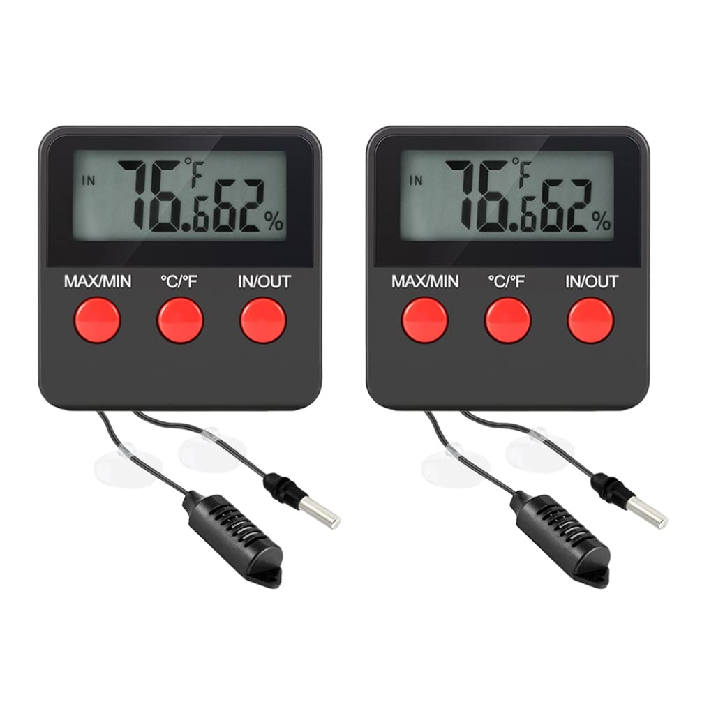 POPETPOP 2sets Digital Thermometer Hygrometer for Reptile Boxes Accurate Humidity Measurement for Turtle and Lizard Tanks Display for Incubation Monitoring