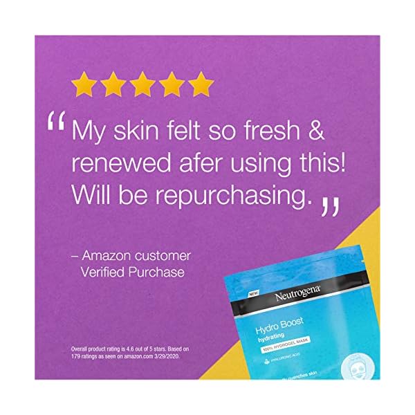 Neutrogena-Hydro-Boost-Moisturizing-Hydrating-100-Hydrogel-Sheet-Face-Mask-for-Dry-Skin-with-Hyaluronic-Acid-Gentle-Non-Comedogenic-12-Count Neutrogena Hydro Boost Moisturizing & Hydrating 100% Hydrogel Sheet Face Mask for Dry Skin with Hyaluronic Acid, Gentle & Non-Comedogenic, 1 Ounce (Pack of 12)