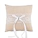 Produktbild Vintage Ringkissen Beige für die Hochzeit, Kissen mit weißer Spitze und Schleife für die Trauringe, quadratisch, 20 x 20 cm