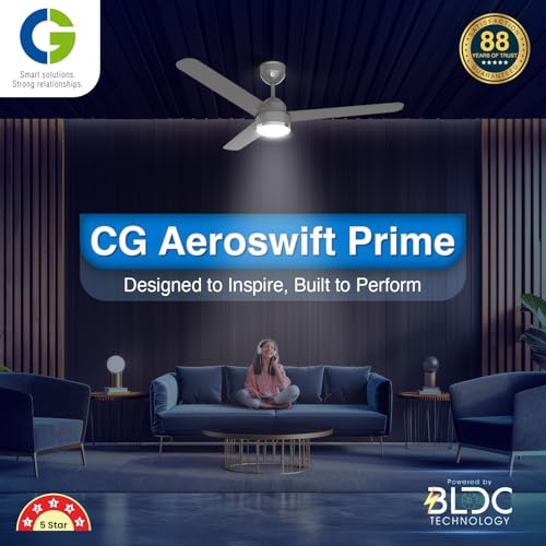 Image of CG AeroSwift Prime Ceiling Fan (1200mm) | High speed BLDC Motor | 5 star rated | LED Downlight | Saves upto 60% Electricity bill | 3+2 Year Warranty |Superior Air Delivery | Glossy Grey