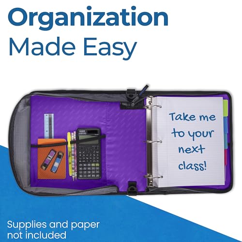 Image of Case-it Universal Zipper Binder | 2-Inch O-Rings, 13-Inch Laptop /Tablet Padded Pocket, 400 Sheet Capacity, Multiple Storage Pockets & Shoulder Strap | School & Office Organizer | LT-007 Deep Purpal