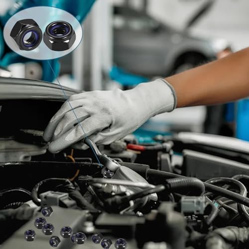 qingmeng Sechskantmuttern M4, 50 Stück Schwarz, Selbstsichernde Muttern, Stoppmutter Sicherungsmuttern, Kontermuttern Set Schraubenmutter Metrisch Gewinde