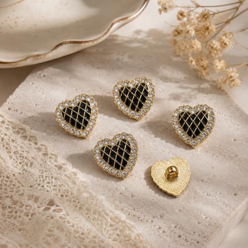 Image of Pack of 6 Buttons Diameter 16 mm,(26L) for Sewing and Art and Craft Round Buttons with 4 Holes| (Heart with Rhinestone)