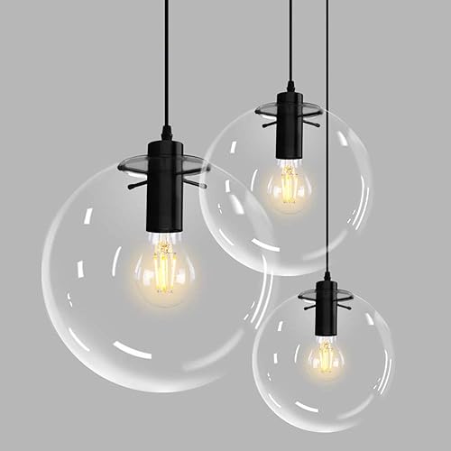 Miniatura 8 de E27 Industrial Vidrio Claro Globo Sombra Colgante Iluminación Moderna Cocina LOFT Lámpara de Luz Colgante (9.8 in)