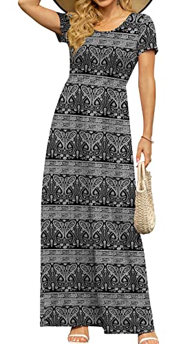 Image of DB MOON Womens 2026 Summer Maxi Dresses Casual Short Sleeve Empire Waist Spring Long Dress with Pockets