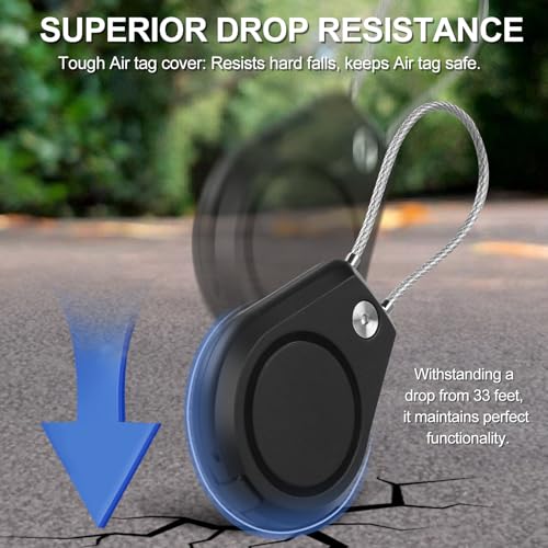 Image of Air Tag Holder 2 Pack - Waterproof Keychain Case with Steel Wire Cable & Hex Lock, Anti-Lost Shockproof Cover Compatible with Apple Air Tag for Luggage, Backpack, Keys, Bicycles, Kids Items