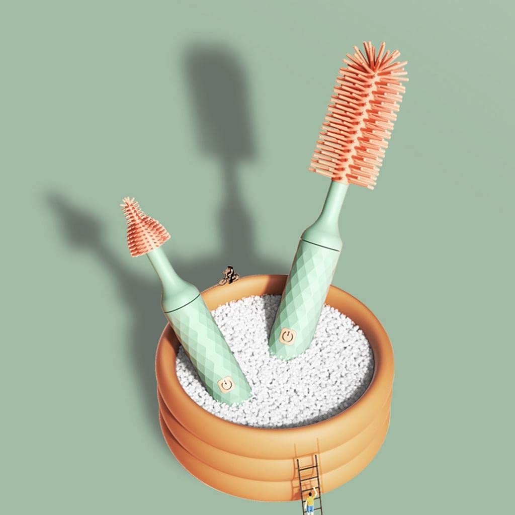 Yajuyi Spazzola per Elettrica in Silicone Ricaricabile Portatile per Neonato, Arancio Verde