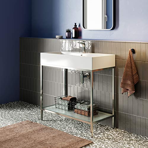 Image of Swiss Madison Pierre 32 inch Open Shelf Chrome Frame Freestanding Bathroom Vanity with Sink Top