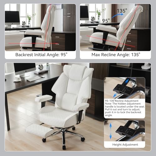EXCEBET 400lbs Big and Tall Executive Office Chair, White PU Leather - 5