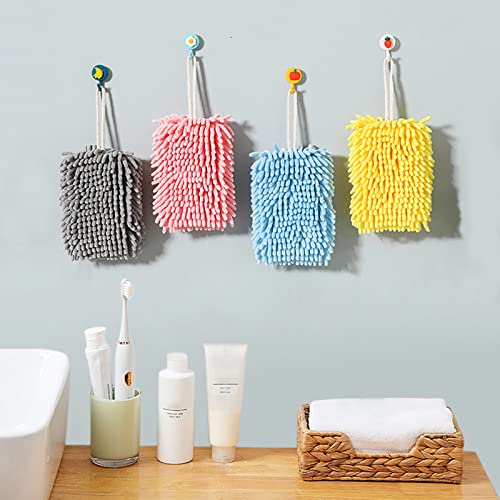 4 Pack Chenille Hand Towel Ball Soft Absorbent Microfiber Hanging Hand Towels Plush Quick-Drying Chenille Ball Hand Towels With Hanging Loops For Bathroom Kitchen (Multicolor) #TOP1