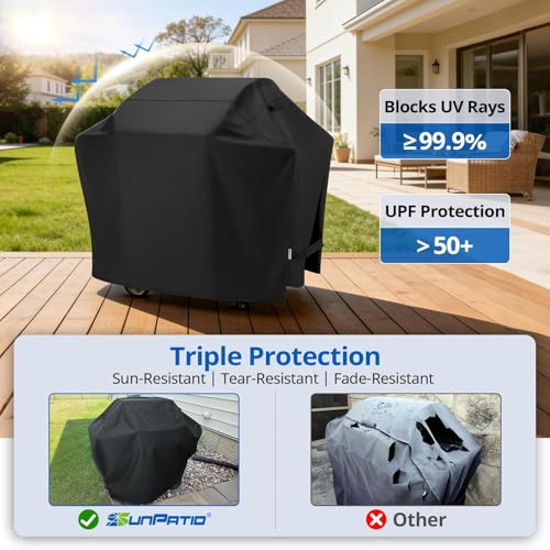 Image of SunPatio Grill Cover 55 Inch, Outdoor Heavy Duty Waterproof Barbecue Gas Cover, UV & Fade Resistant, All Weather Protection Compatible for Weber Charbroil Nexgrill Kenmore Grills and More, Black