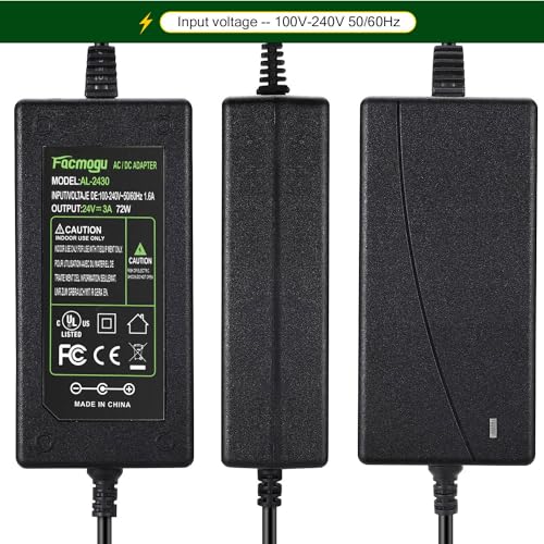 Image of Facmogu 24V 3A 72W Power Supply Adapter Converter, 100-240V 50 /60Hz AC to DC 24 Volt 3Amp Power Supply, 5.5x2.5mm & 5.5x2.1mm DC Plug, 24V Switching Transformer for LED Lights
