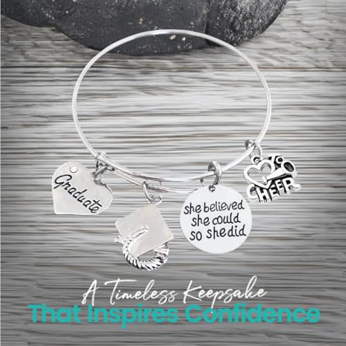 Infinity Collection - Cheer Graduation Bangle Bracelet - She Believed She Could So She Did Charm - Graduation Gift for Class of 2025 Cheerleaders3