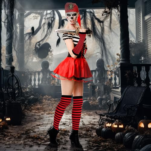 Image of Geyoga Arm Warmers Leg Warmers Striped Thigh High Socks Fingerless Gloves Stockings Christmas Halloween