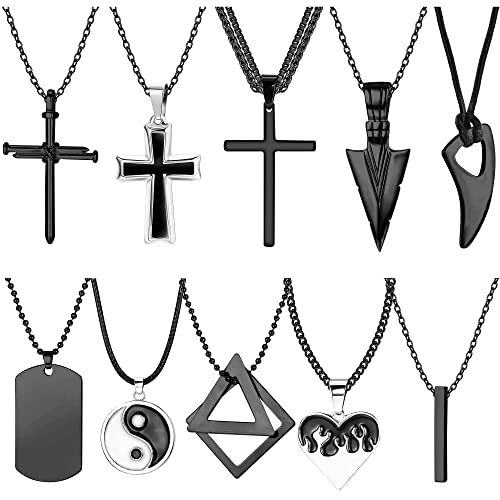 JeweBella 10Stück Halskette Edelstahl für Herren Damen Schwarz Kreuz...