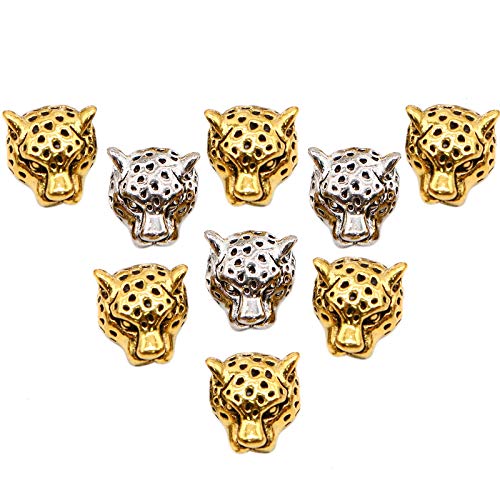 WSSROGY 24 Pack Leopard Charm Animal Beads 10mmx12mm Alloy Leopard Head Beads Antique