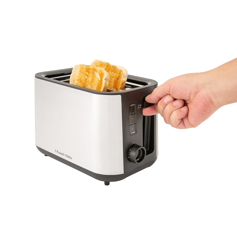 Russell Hobbs Grille-pain 2 fentes XL (6 niveaux de brunissage, surélévation, dégivrage, réchauffe-viennoiseries, arrêt auto., ramasse-miettes amovible, surface en acier inox. brossé) Heaton 27390-56