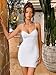 Mokoru Women's Sexy Ruched Bodycon V Neck Mini Dress Sleeveless Spaghetti Strap Club Party Short Dresses, Small, White