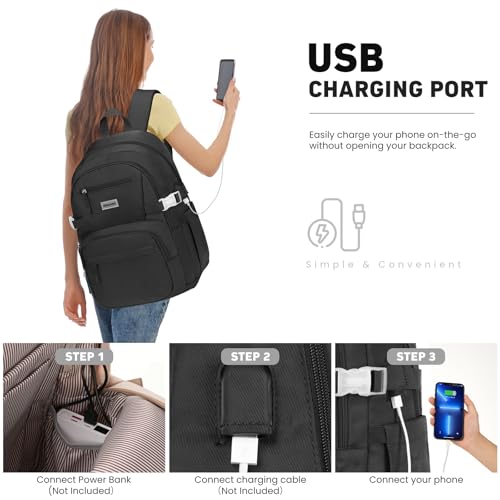 Image of WINDARS Backpack for School Girls, Cute High School Backpacks for Teens Women Student Large Bookbag 15.6 Inch Laptop Bag with USB Charger Port for College Work Travel Trip 3 Pcs(Black)