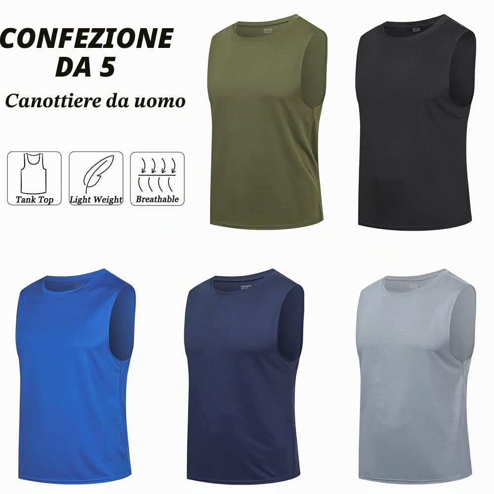 HUAKANG 3 o 5 Pezzi Asciugatura Rapida Canotte Uomo Senza Maniche Palestra T Shirt Sportiva per Corsa Ciclismo Bodybuilding Running Vest