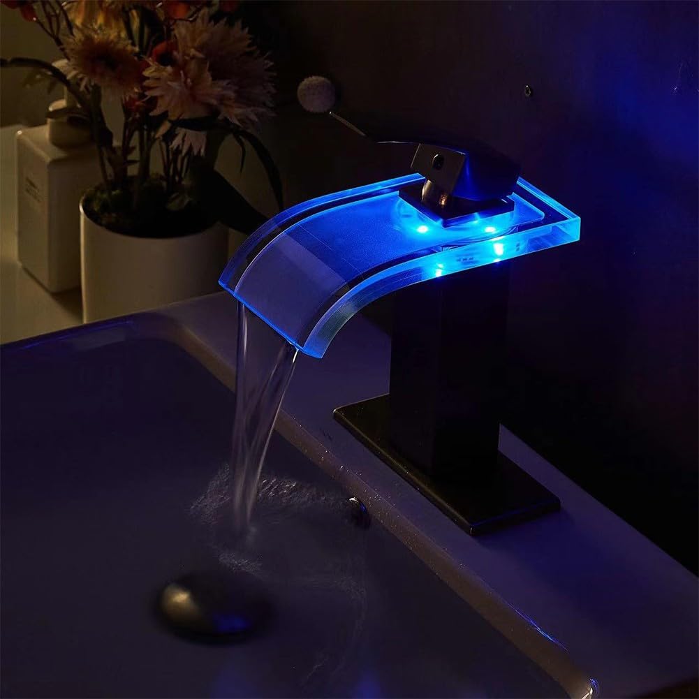 Kran wodospadowy LED – nowoczesny kran łazienkowy i kuchenny ze światłem odpornym na temperaturę, przyjazny dla środowiska design, łatwe wkładanie, bateria zlewozmywakowa Slish do modernizacji domu