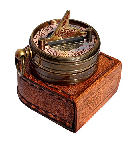 MAH Pocket Sundial Compass, Both Side Handwork on The Bird with Stamped Leather case. C-3170