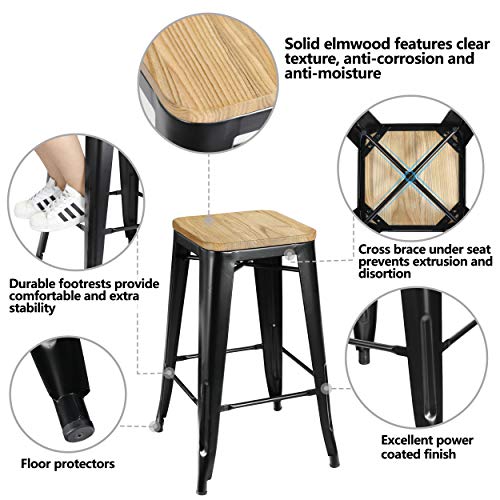 Zeny 26 Inches Metal Bar Stools Set Of 4, Counter Height Barstool Stackable Kitchen Stools Indoor/Outdoor Patio Backless Bar Chair, 330 Lbs Capacity #TOP4