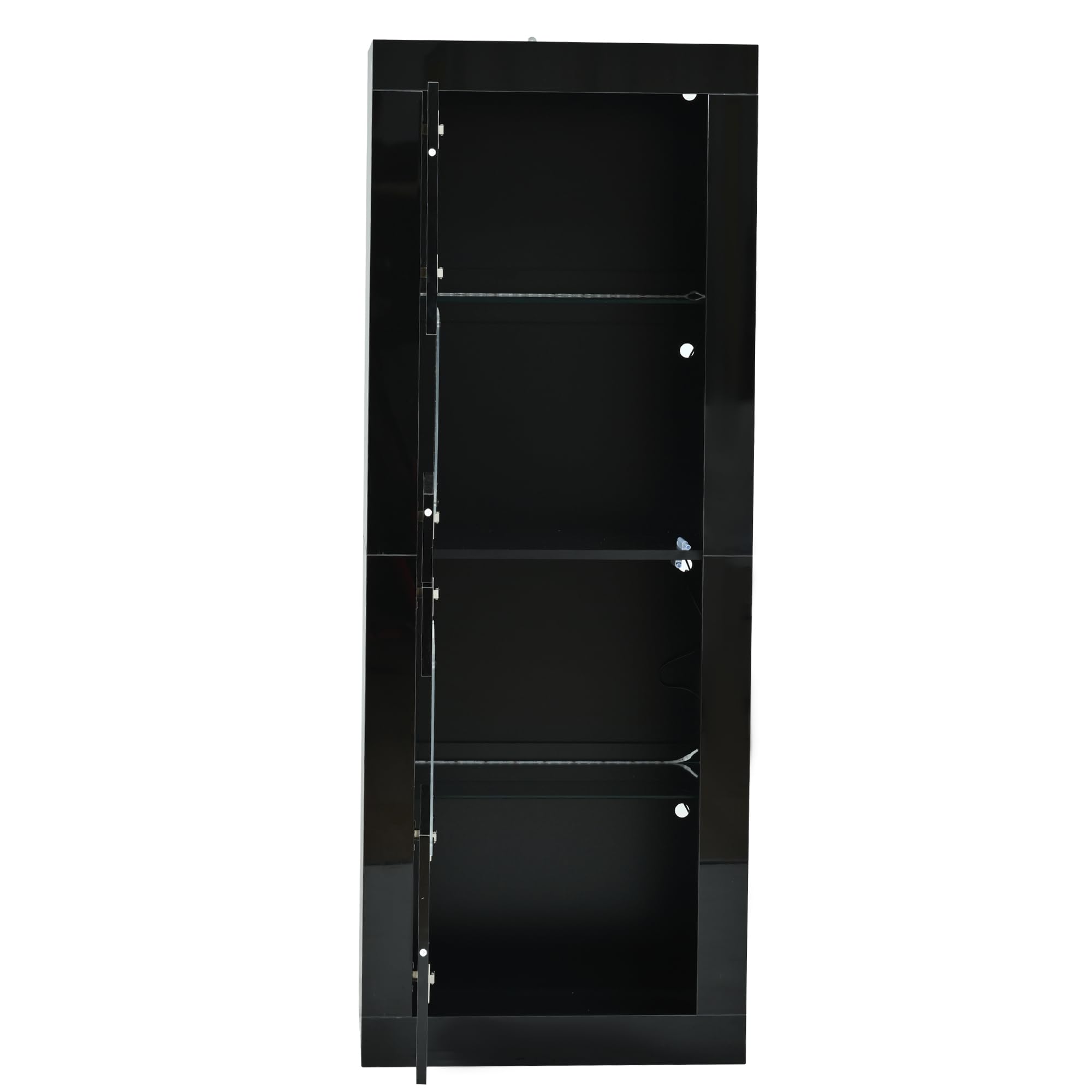 Vitrina negra brillante con iluminación LED, 1 estante de cristal, 61 x 42 x 162 cm, vitrina independiente, armario alto, armario de almacenamiento