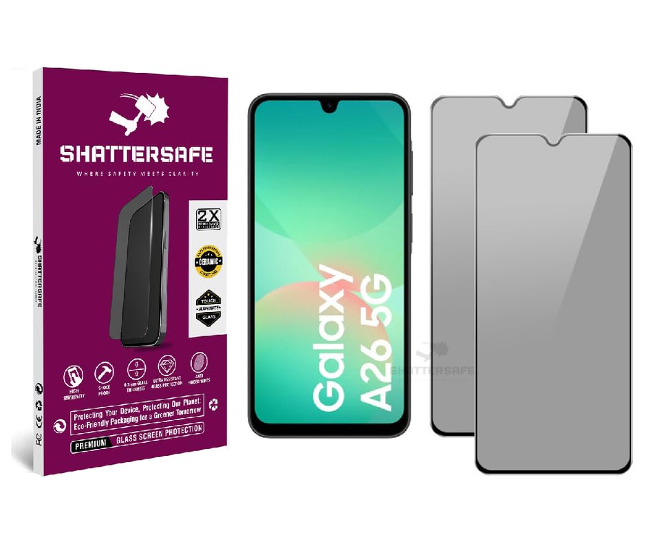Image of Anti-Spy Privacy Tempered Glass Compatible For Samsung Galaxy A26 5G [Pack of 2]. 9H Hardness, Anti-Scratch, Edge-to-Edge Protection With Easy Installation Kit & Case Friendly Fit.