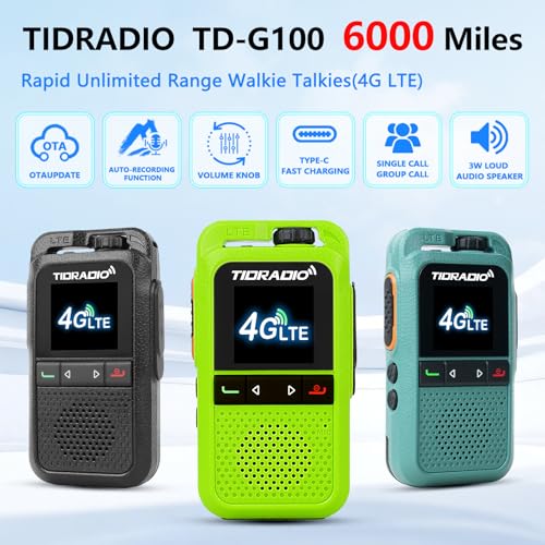 Image of TIDRADIO TD-G100 Global Rapid Walkie Talkies with SIM Cards, 4G POC Unlimited Range 6000 Miles Two Way Radios, Long Range PTT for Family, Logistics, Company,Green-4P