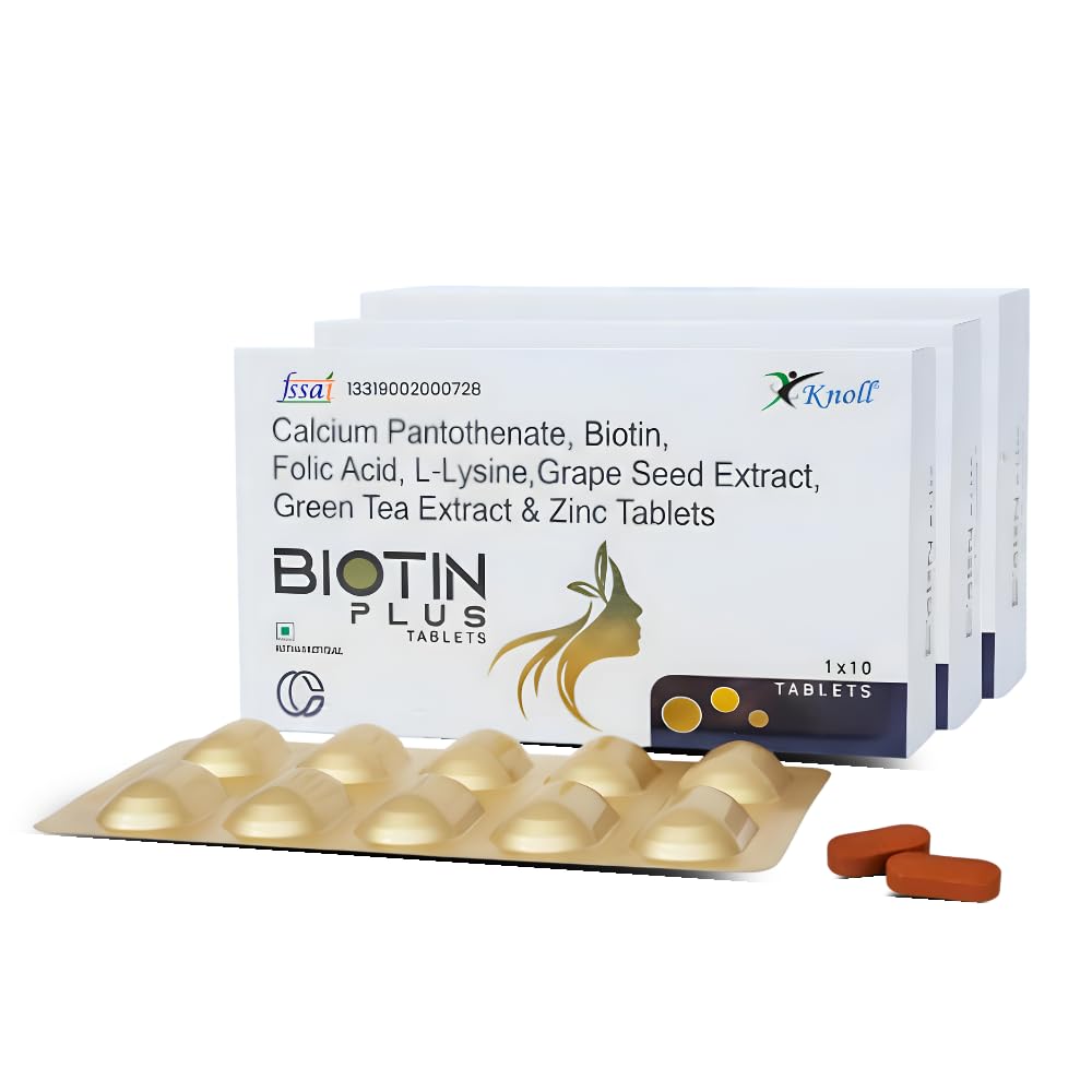 Knoll Healthcare Biotin Plus Tablets with Grape Seed Extract, Green Tea Extract, Zinc & L-Lysine | Supports Hair, Skin & Nail Health | Antioxidant & Nutritional Supplement (3x10 Capsules)-image-49