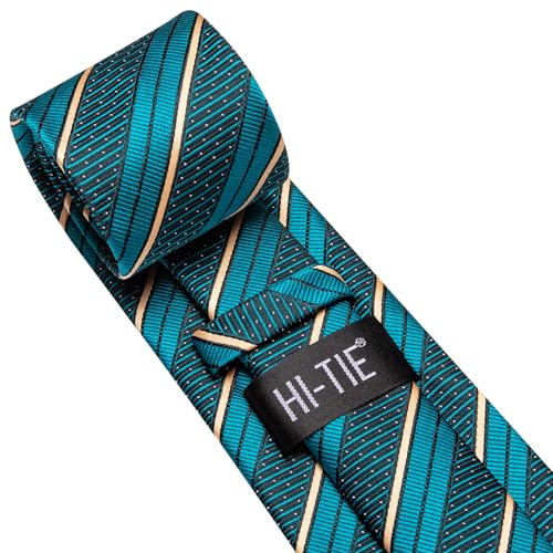 Image of Hi-Tie Silk Ties for Men Plaid Paisley Striped Necktie Pocket Square Cufflinks Set Formal Business
